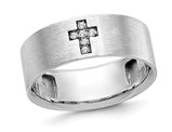 Mens Cross Ring in 14K White Gold with Lab-Grown Diamond Accents